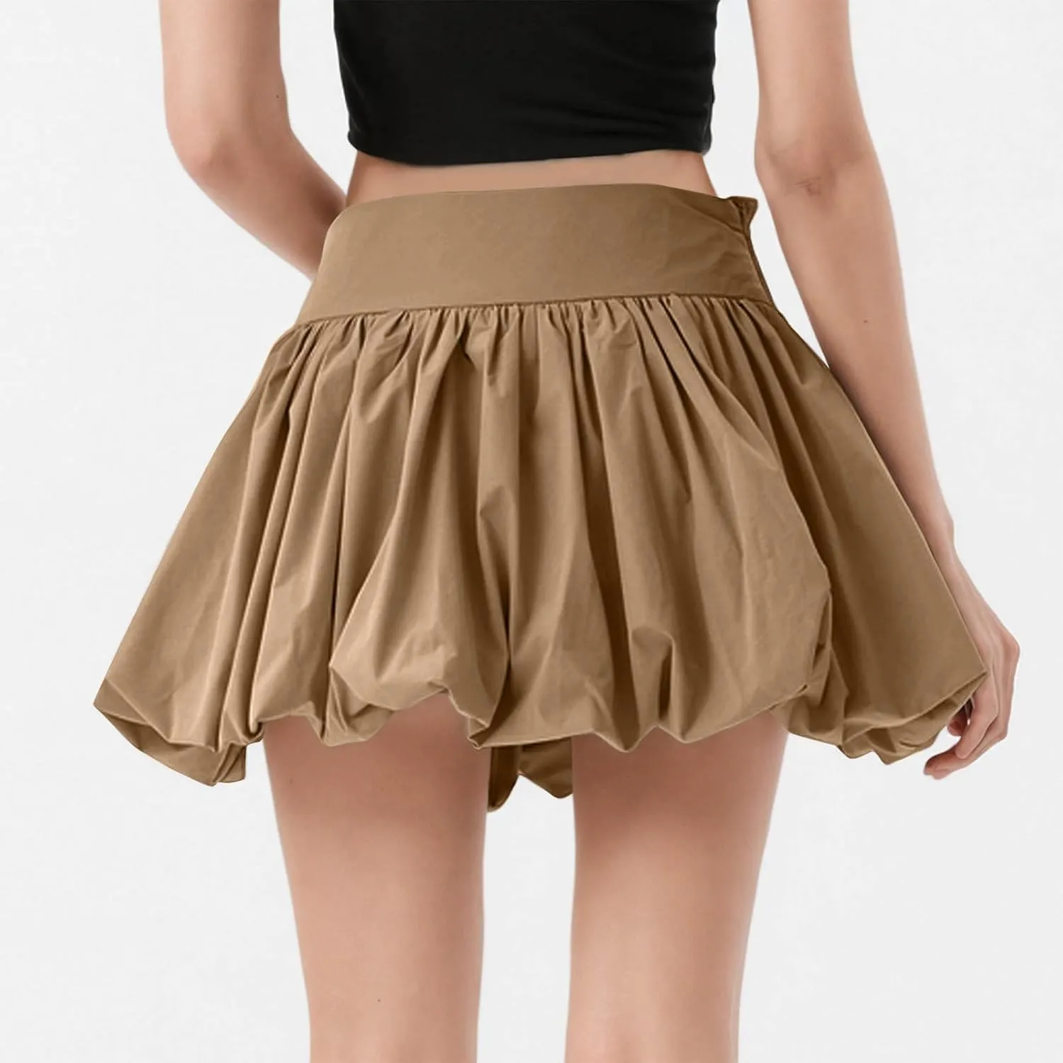 Puffy Mini Skirt for Women Solid Color High Waist Tiered Layer Ruffle Hem A Line Skirts Casual Fashion Flowy Skirt