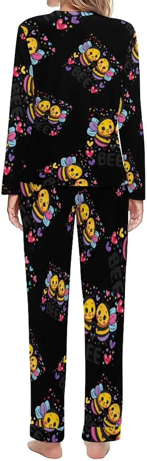 Rainbow Bee Proud LGBT Womens 2 Pieces Pajama Sets Long Sleeve Sleepwear Loungewear PJs Sets with Pockets