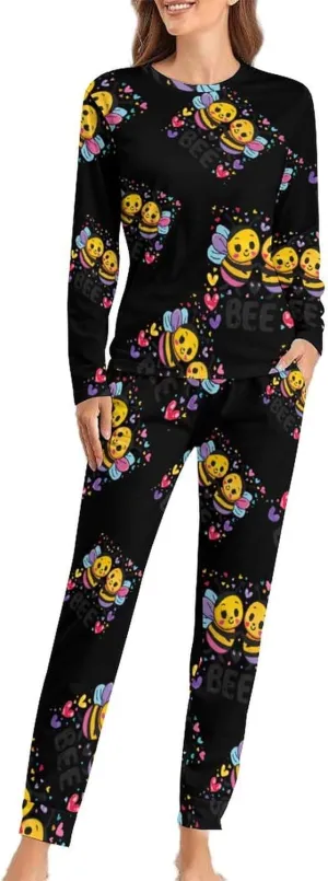 Rainbow Bee Proud LGBT Womens 2 Pieces Pajama Sets Long Sleeve Sleepwear Loungewear PJs Sets with Pockets