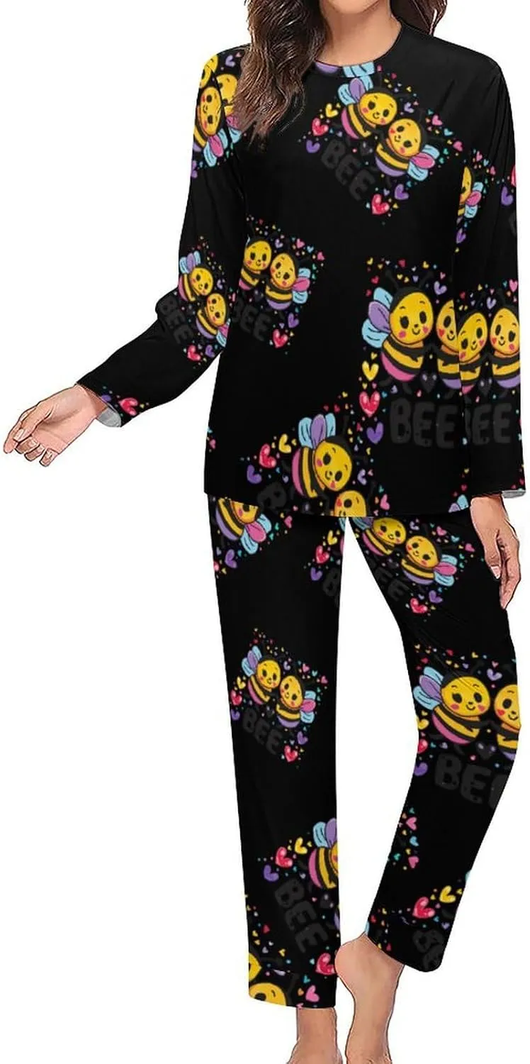 Rainbow Bee Proud LGBT Womens 2 Pieces Pajama Sets Long Sleeve Sleepwear Loungewear PJs Sets with Pockets
