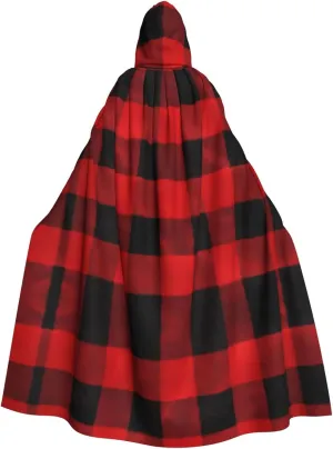red black buffalo check plaid pattern Prints Halloween Adult Hooded Cloak for Costume Parties and Cosplay Events