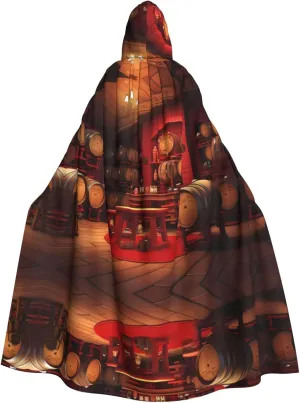 Red Wine Cellar Pattern Adult Hooded Cape Cloak for Halloween, Role-playing, and Costume Parties