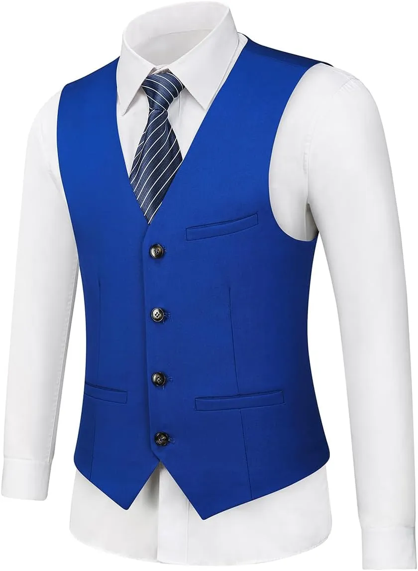 Rogers & Morris Suits for Men Slim fit 3 Piece Solid Essential One Button Suit Set Blazer with Pants and Vest