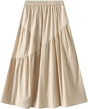 Skirts for Women Trendy Summer 2024 Midi Skirt High Waisted Boho Beach Casual Pleated A-Line Swing Flowy Long Skirts