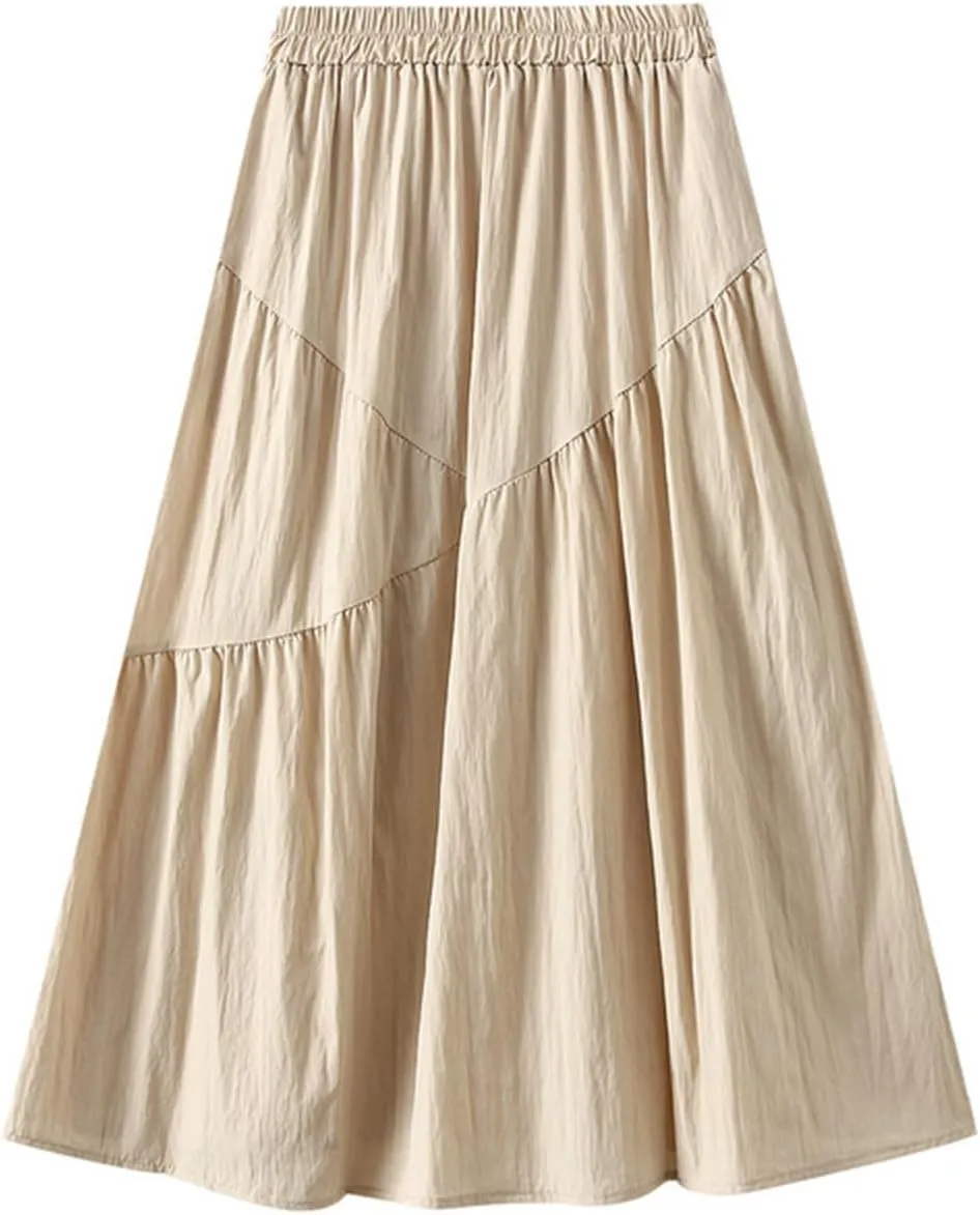 Skirts for Women Trendy Summer 2024 Midi Skirt High Waisted Boho Beach Casual Pleated A-Line Swing Flowy Long Skirts