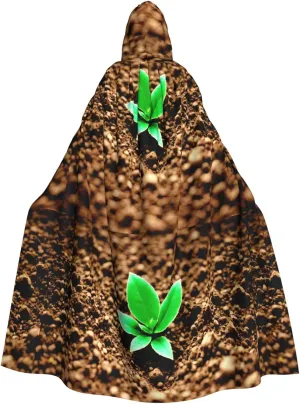soil plants grow Prints Halloween Adult Hooded Cloak for Parties and Costumes with Bow Tie and Super Large Hood