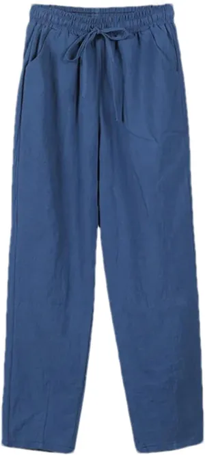 Spring Summer Pants for Women - Cotton Linen Solid Color, Elastic Waist, Casual Female Trousers