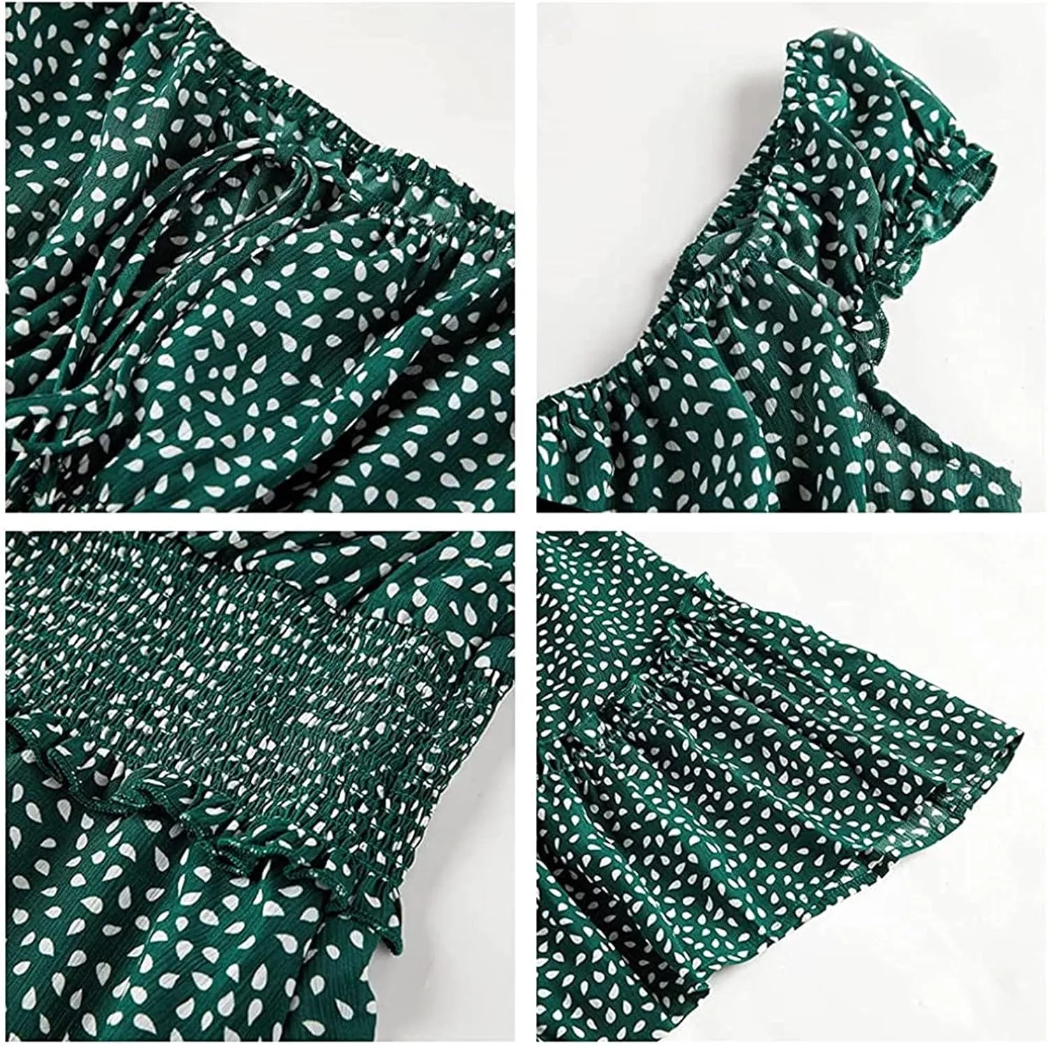 Summer Womens Smocked Dresses Ruffle Floral Tie Front Boho Sundress Polka Dot Sexy Fashion Print Neckline Mini Dress
