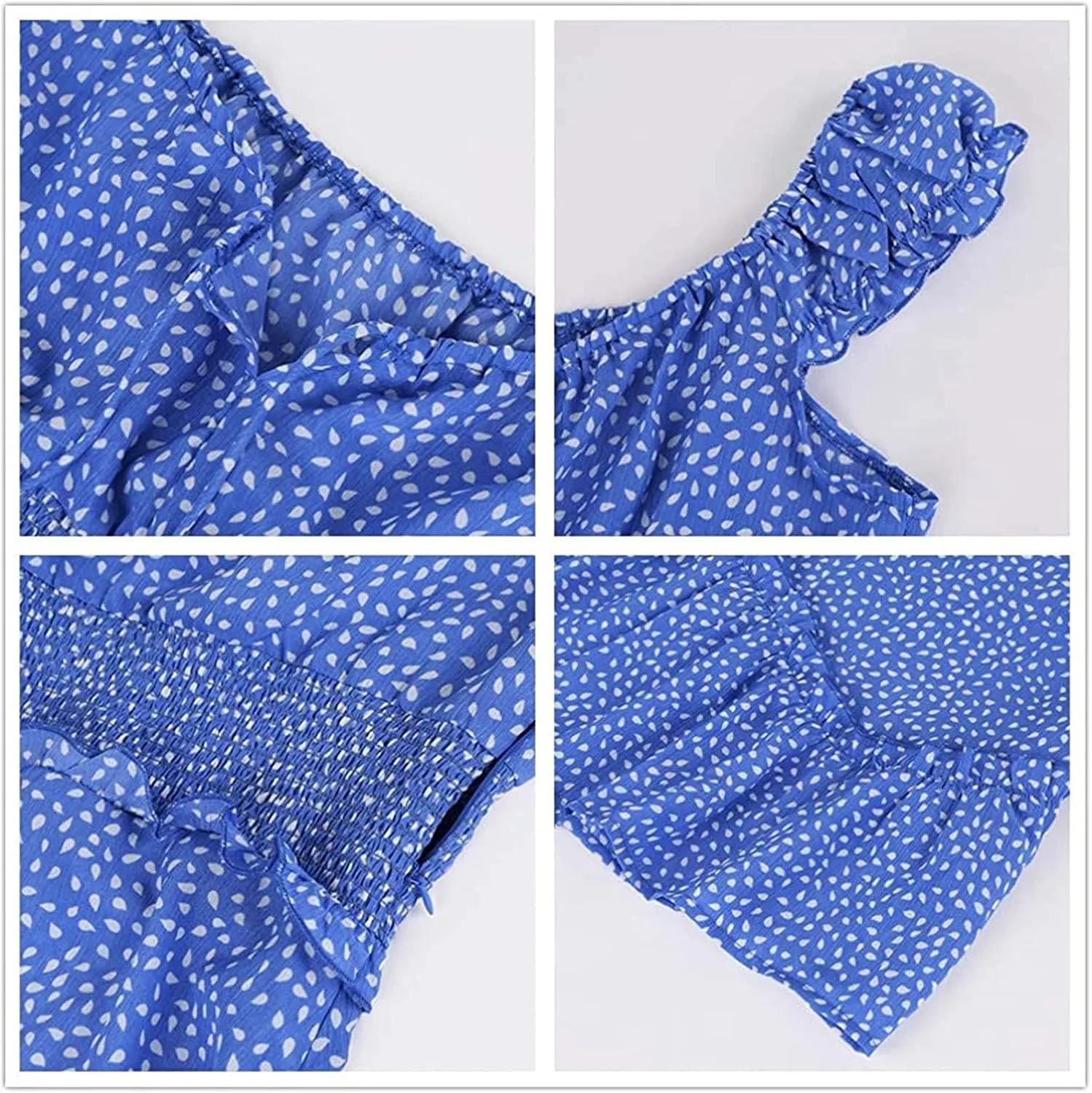 Summer Womens Smocked Dresses Ruffle Floral Tie Front Boho Sundress Sexy Fashion Print Neckline Mini Dress