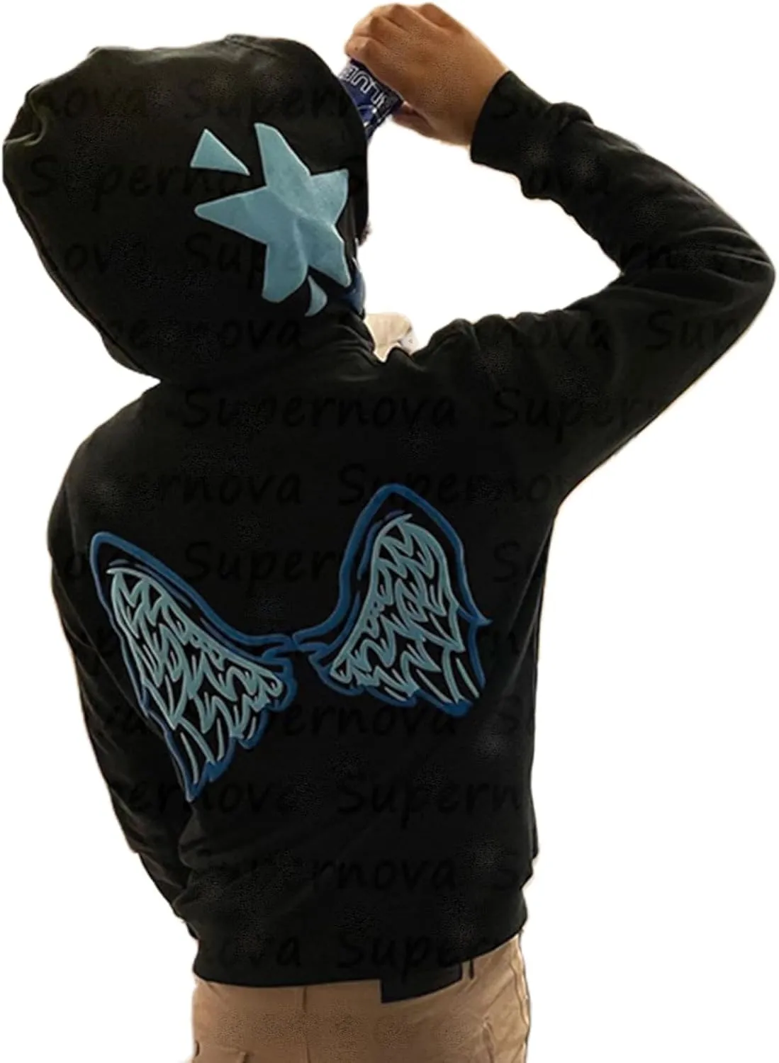 Sunwittafy Y2k Hoodie Men Women Letter Graphic Zip Up Hoodie Spiderweb Grunge Oversized Sweatshirt Sweater Demon Jacket