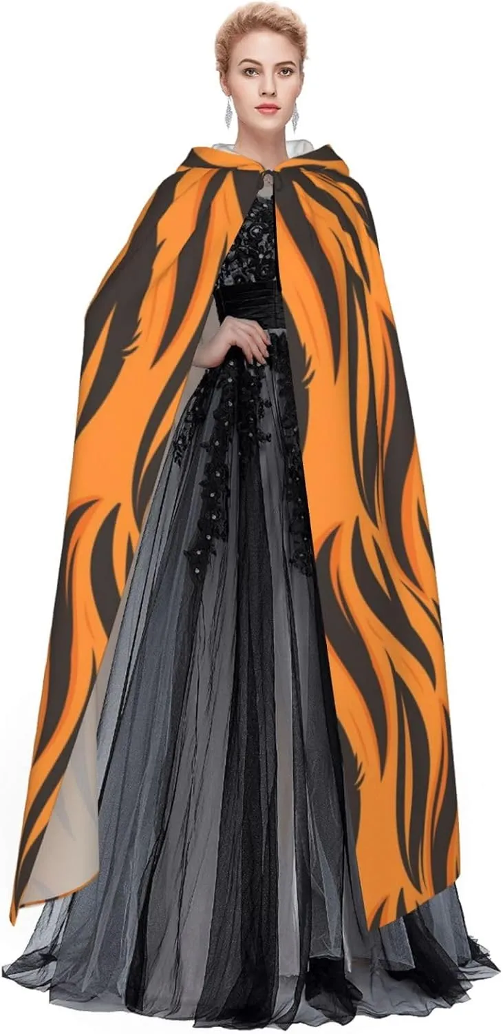 Tiger Stripes Cloak Orange Halloween Costume Hooded Cape for Men Women Cosplay Party