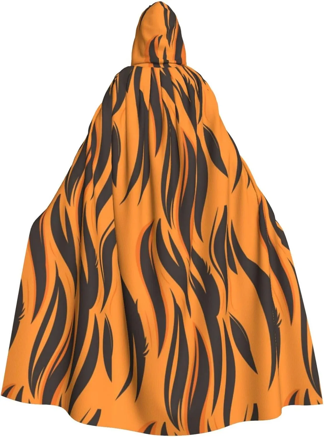 Tiger Stripes Cloak Orange Halloween Costume Hooded Cape for Men Women Cosplay Party