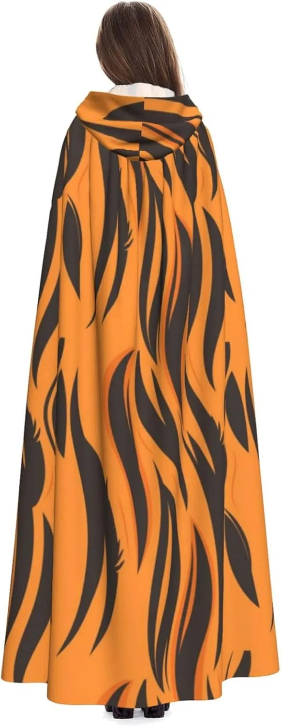 Tiger Stripes Cloak Orange Halloween Costume Hooded Cape for Men Women Cosplay Party