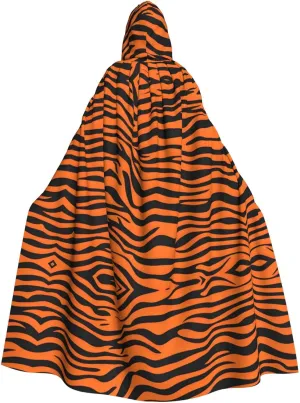 Tiger Stripes Orange Pattern Prints Halloween Adult Hooded Cloak for Costume Parties and Theme Events