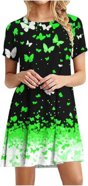Tshirt Dress Women Crewneck Short Sleeve Summer Dresses Floral Print Swing Dress 2025 Casual Beach Sundresses