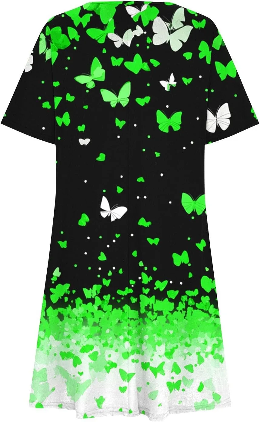 Tshirt Dress Women Crewneck Short Sleeve Summer Dresses Floral Print Swing Dress 2025 Casual Beach Sundresses
