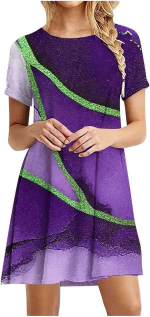 Tshirt Dress Women Crewneck Short Sleeve Summer Dresses Floral Print Swing Dress 2025 Casual Beach Sundresses