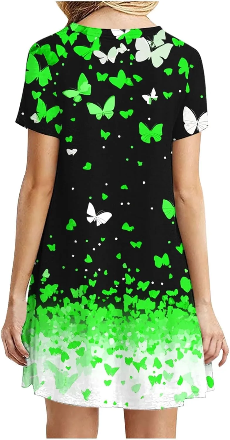 Tshirt Dress Women Crewneck Short Sleeve Summer Dresses Floral Print Swing Dress 2025 Casual Beach Sundresses