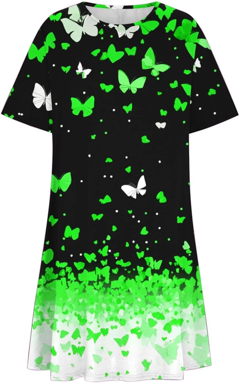 Tshirt Dress Women Crewneck Short Sleeve Summer Dresses Floral Print Swing Dress 2025 Casual Beach Sundresses