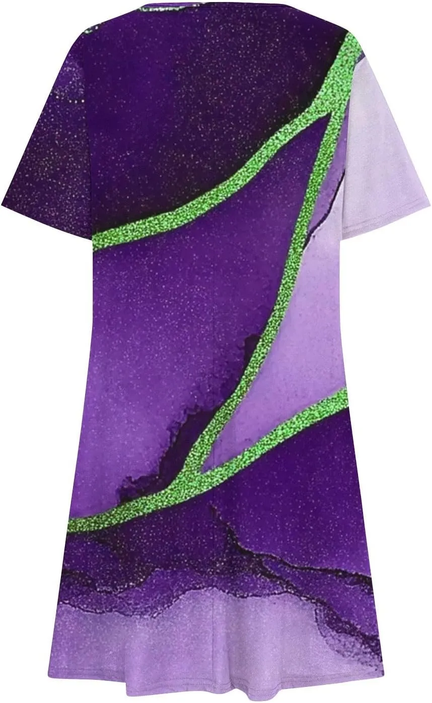 Tshirt Dress Women Crewneck Short Sleeve Summer Dresses Floral Print Swing Dress 2025 Casual Beach Sundresses