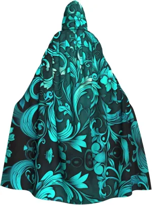 Turquoise Pattern Picture Adult Hooded Cape Cloak for Halloween, Role-playing Costumes, and Theme Parties