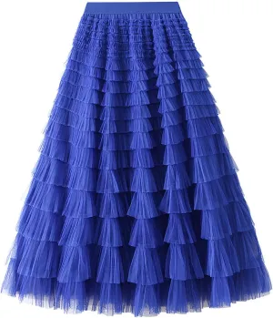 Tutu Skirt for Women Midi Tullu Skirt Bubble Fairy Skirt High Waisted Long Skirt A Line Tiered Tutus Puffy Maxi Skirt
