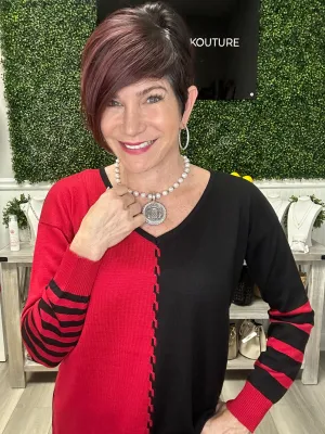 Varsity V Neck Cable Sweater