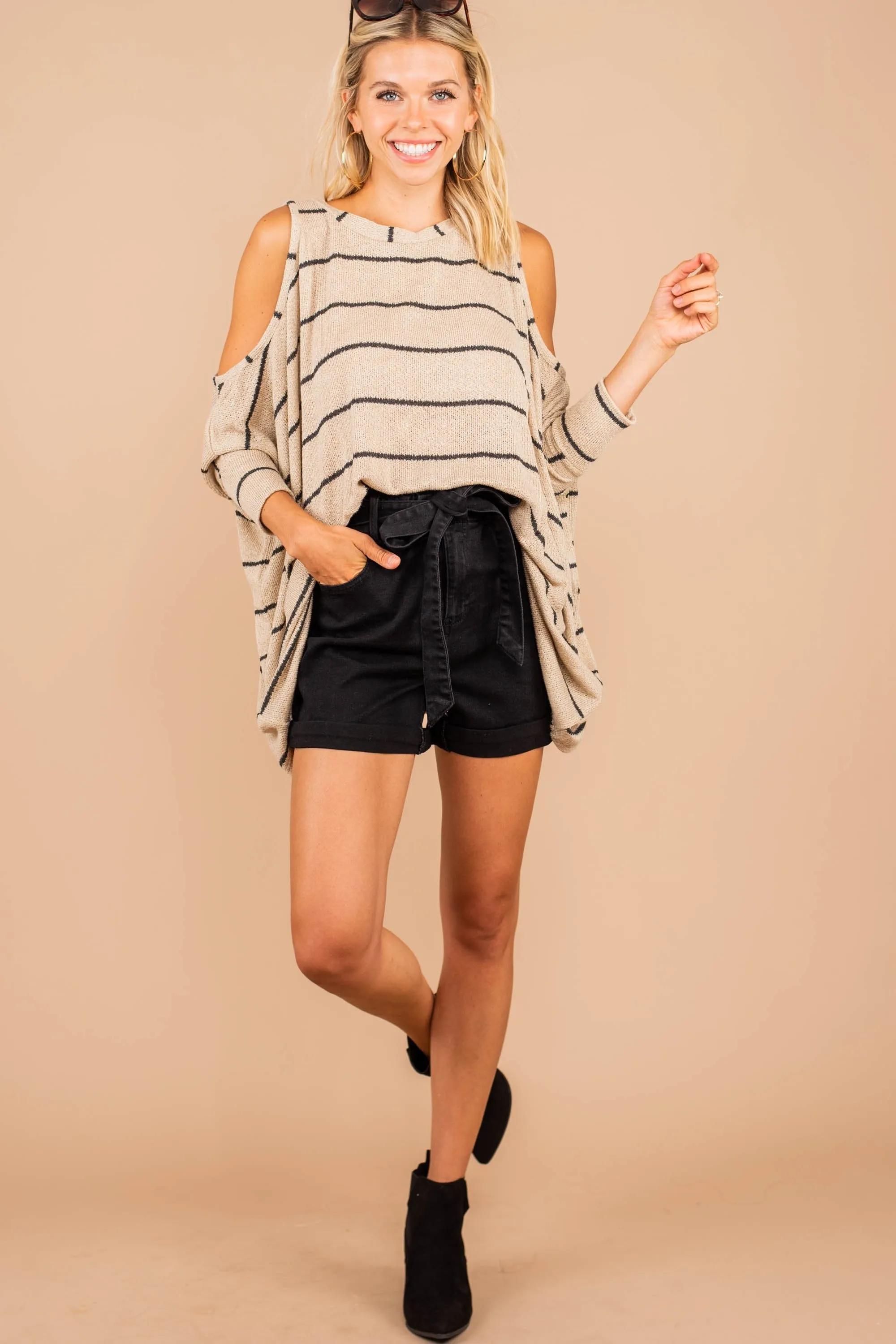 What You Need Black Denim Paperbag Shorts