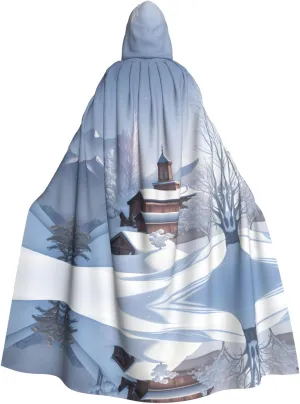 Winter Landscape Picture Adult Hooded Cape Cloak for Halloween, Role-playing Costumes, and Theme Parties