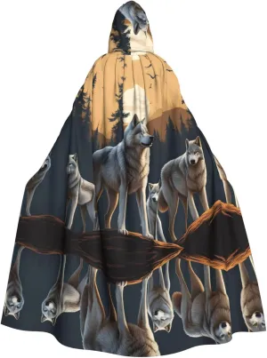 Wolfs Picture Adult Hooded Cape Cloak for Halloween, Role-playing Costumes, and Theme Parties