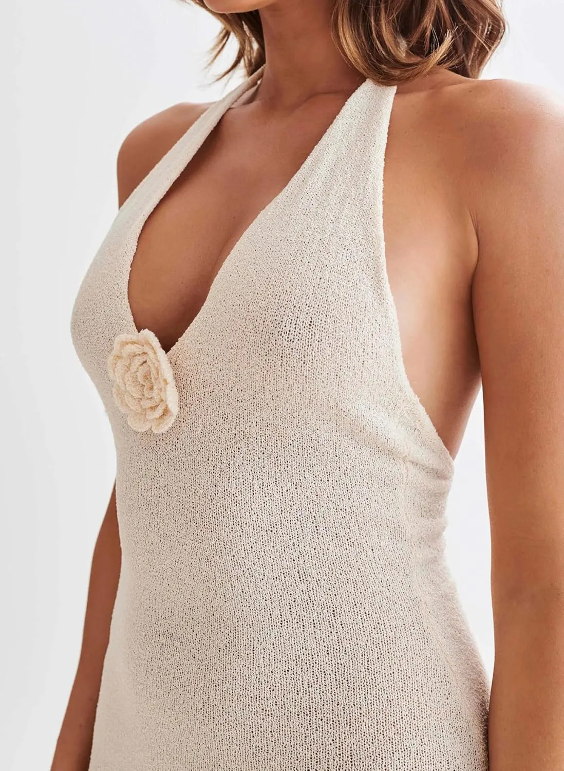Women Knit Maxi Dress Sexy Side Slit Backless Dress Floral Appliques Long Dress Summer Beach Dresses