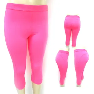 Women Leggings Pants Cropped Capri Running Yoga Sport High Waist Fitness Pink L