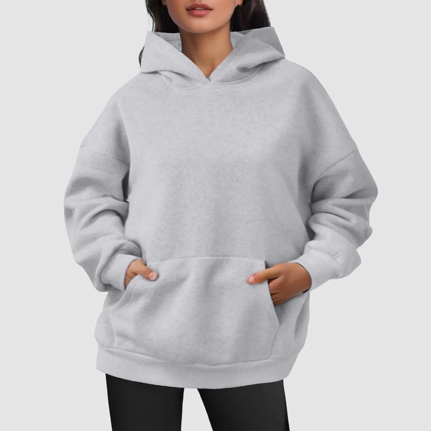 Women Oversized Hoodies Solid Color Fashion Y2K Hooded Sweatshirts With Pockets Winter Fall Plus Size Athletic Tops