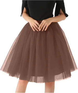Women Tutu Skirts Casual Layered Knee Length Flowy Tulle Skirt A-line Pleated Dance Skirt for Evening Prom Wedding