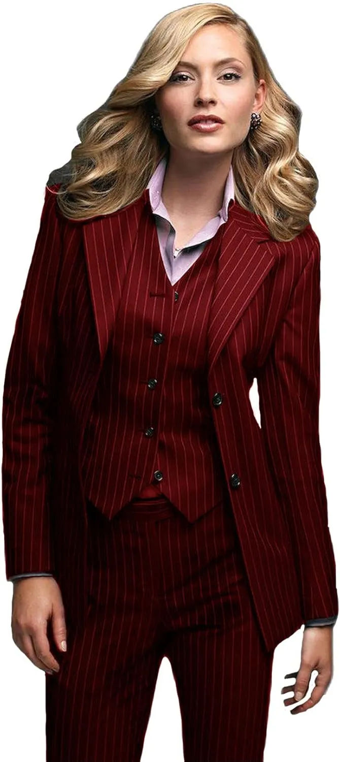 Women's 3-Piece Striped Suit Business Slim Fit Work Wear Office Jacket Lady Blazer   Pants   Vest