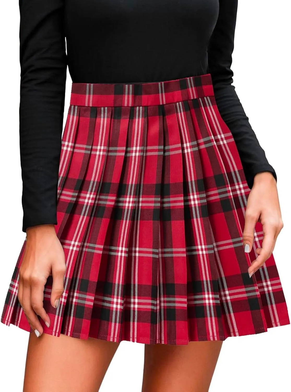 Women's A-line Plaid Skater Pleated Skirts, High Waist Short Mini Y2K Style Tennis Skirt Skort for School Women
