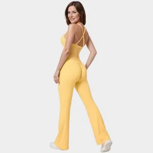 Women's Flared Yoga Set - High Waist Training Pants & Cross Back Sports Bra - Multiple Colours