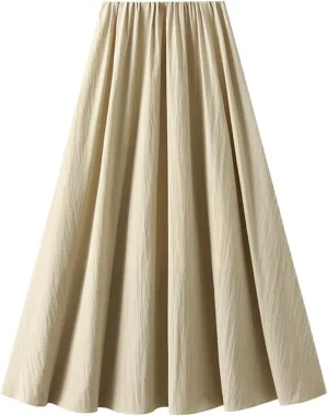 Women's Flowy Maxi Skirt Summer Pleated High Waisted A-Line Flared Long Skirts Elegant Dressy Casual Long Skirts