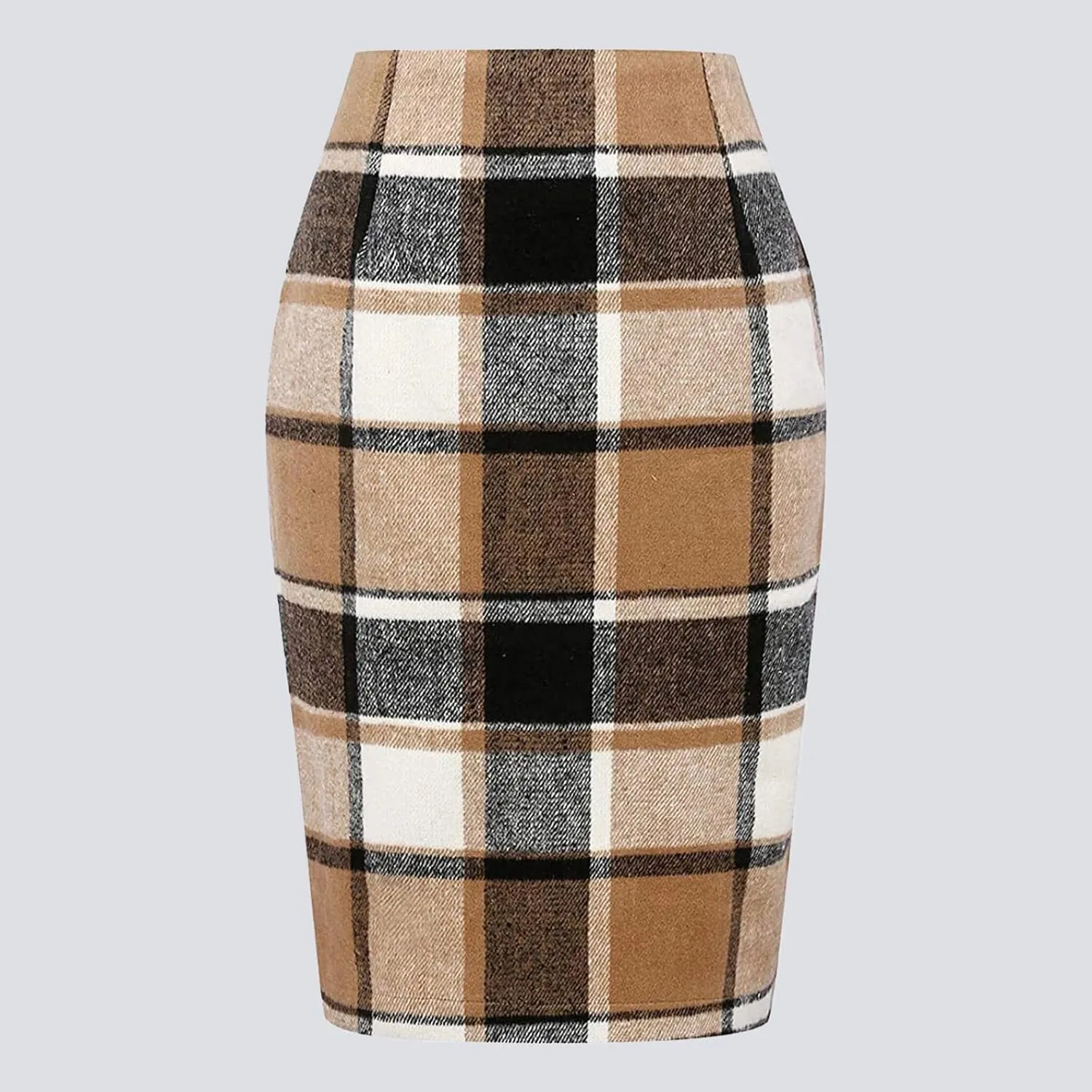 Womens High Waist Plaid Skirt Bodycon Pencil Wool Mini Skirts Fall Winter Casual Slim Xmas Hip-Covering Skirt