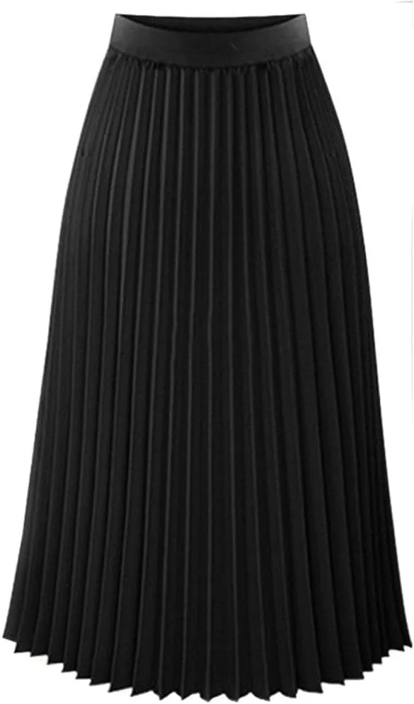 Women's Midi Skirt Women's Midi Skirt Summer Pleated Flowy Elastic High Waisted Skirts with Pockets Boho Maxi