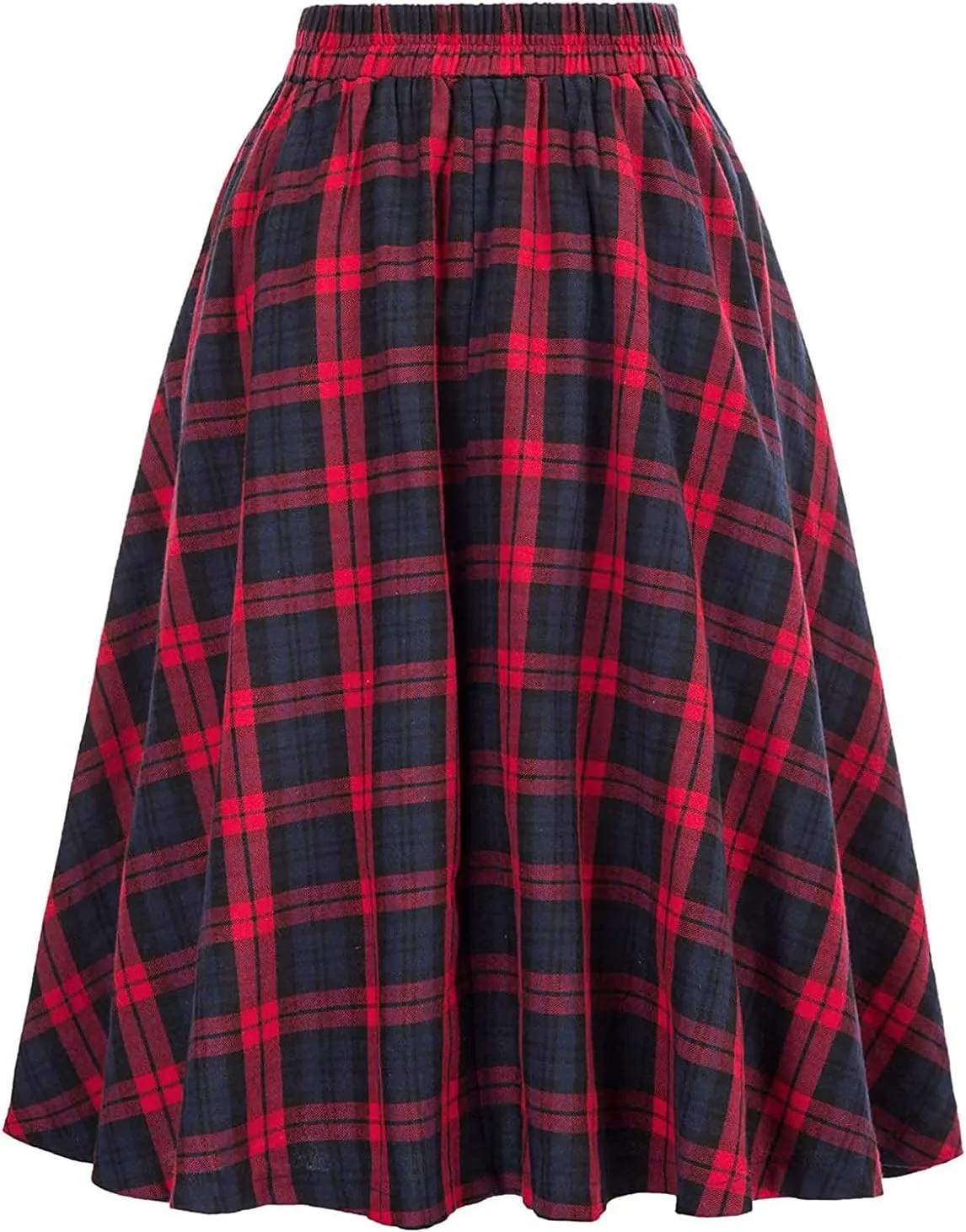 Women's Plaid Skirts Casual High Waist Button Flowy Midi Skirt 2024 Fall Winter Trendy Classic Knee Length Skirts