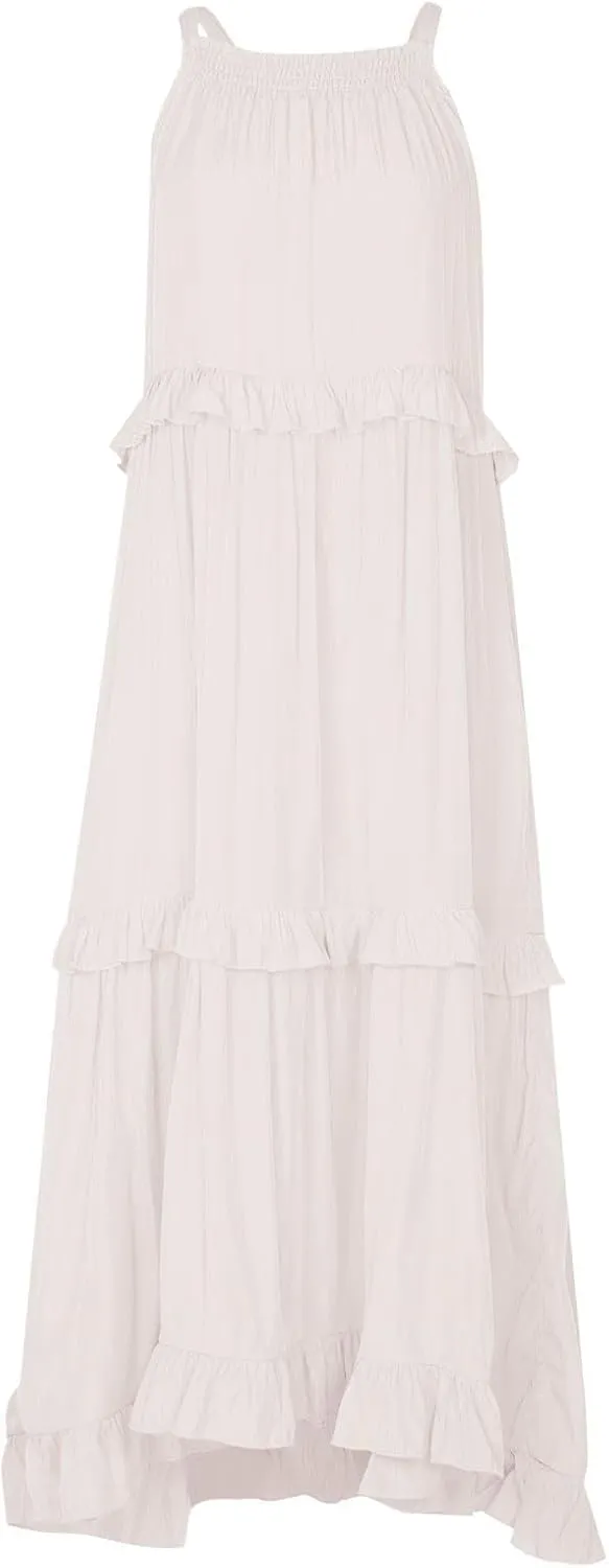 Womens Summer Sleeveless Dress Halter Loose Flowy Ruffle Tiered Maxi Dress Beach Swing Long Dresses Sundress