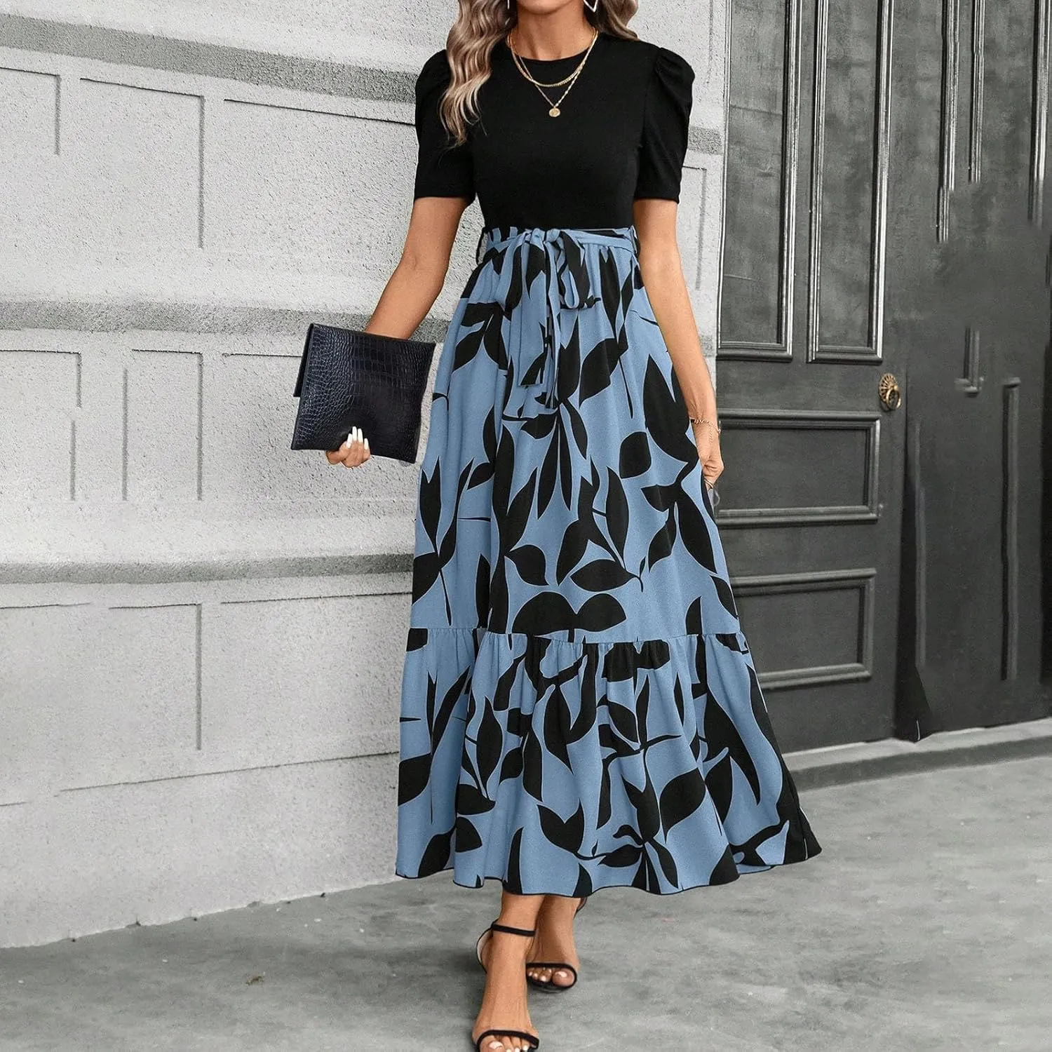 Work Dresses for Women 2025 Elegant Classy Summer Empire Waist Short Sleeve A Line Dress Wedding Guest Wrap Sundress
