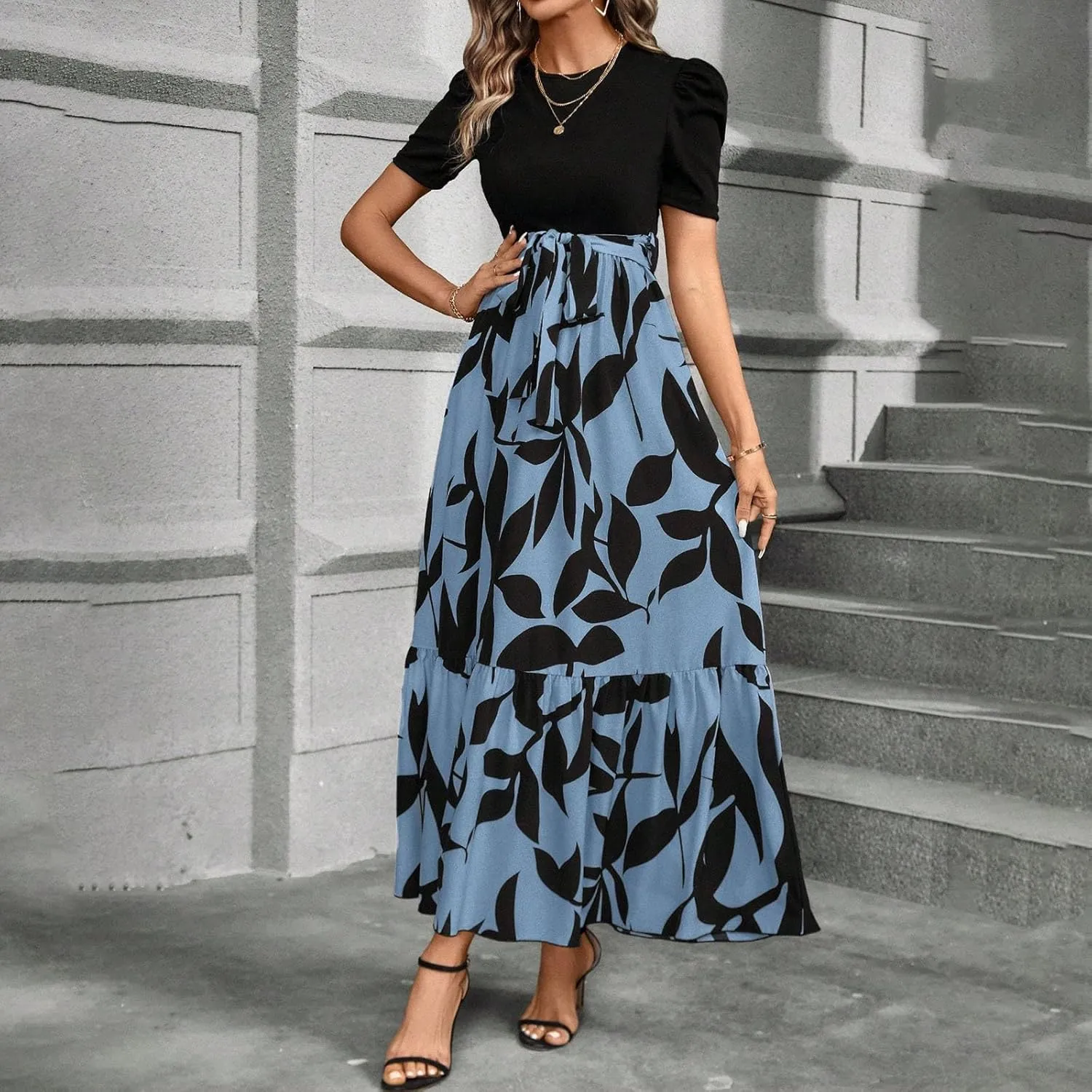 Work Dresses for Women 2025 Elegant Classy Summer Empire Waist Short Sleeve A Line Dress Wedding Guest Wrap Sundress