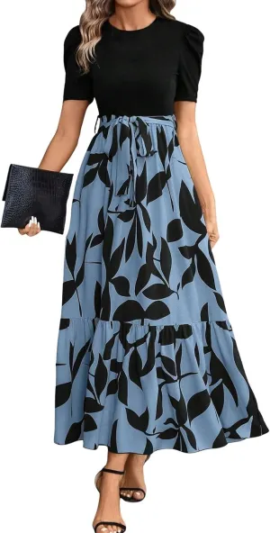 Work Dresses for Women 2025 Elegant Classy Summer Empire Waist Short Sleeve A Line Dress Wedding Guest Wrap Sundress