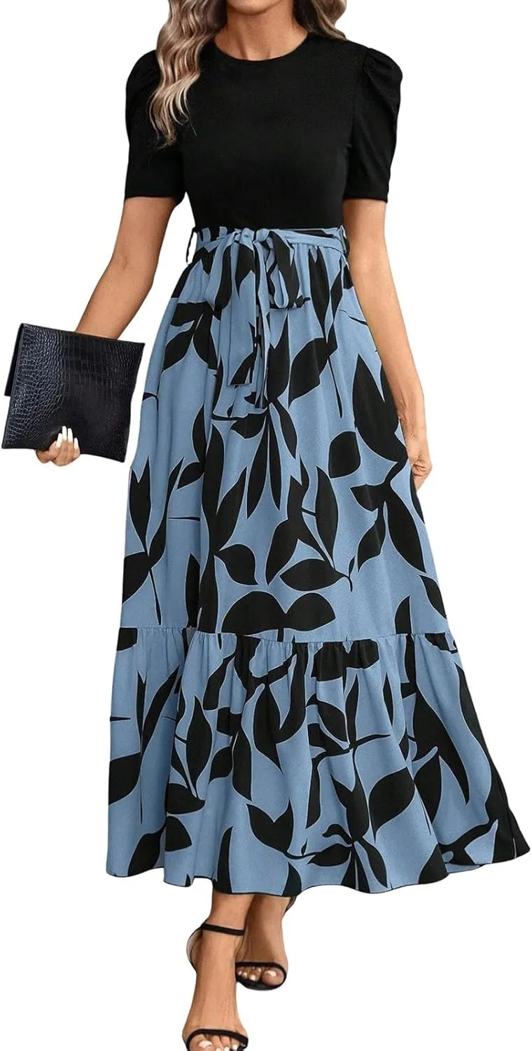 Work Dresses for Women 2025 Elegant Classy Summer Empire Waist Short Sleeve A Line Dress Wedding Guest Wrap Sundress