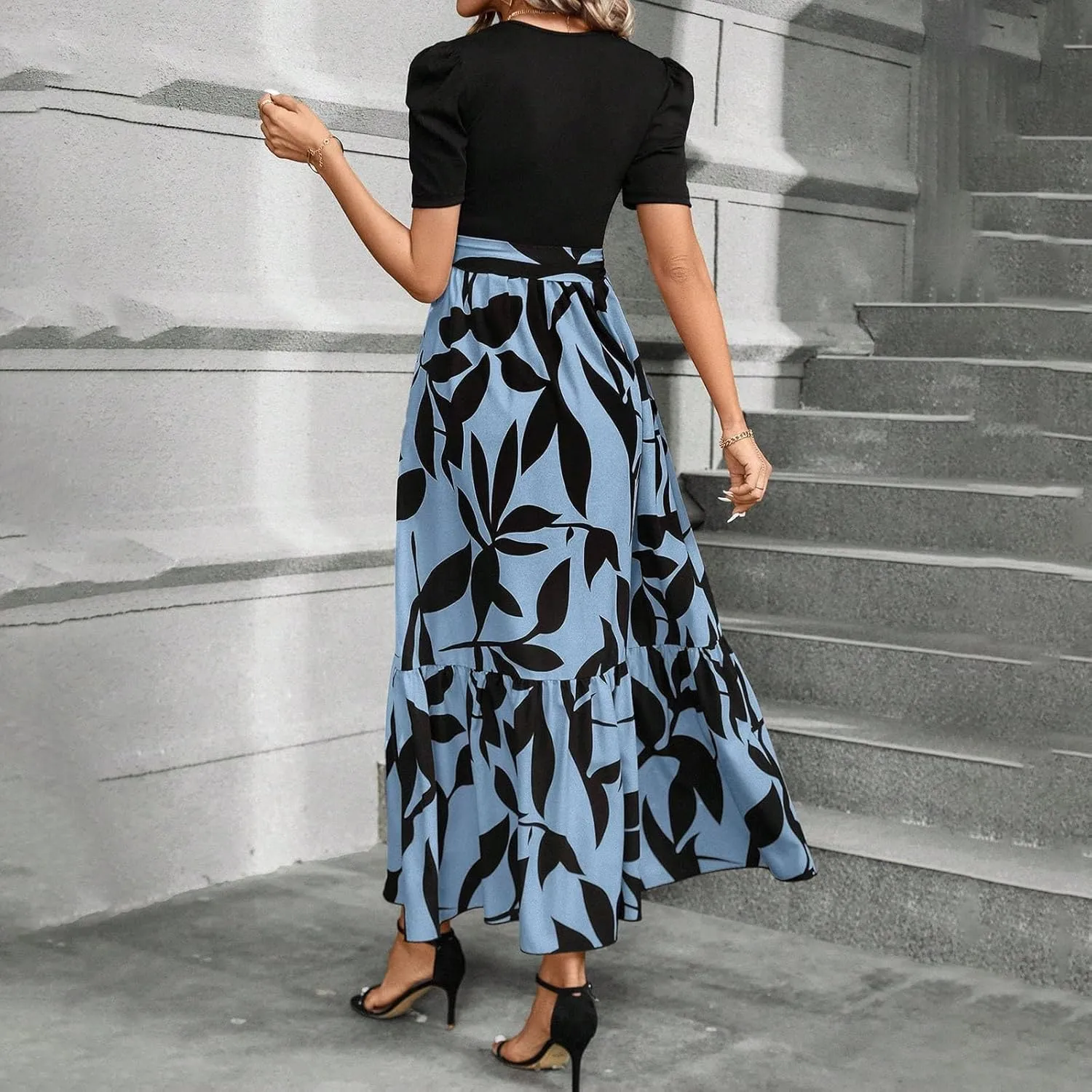 Work Dresses for Women 2025 Elegant Classy Summer Empire Waist Short Sleeve A Line Dress Wedding Guest Wrap Sundress