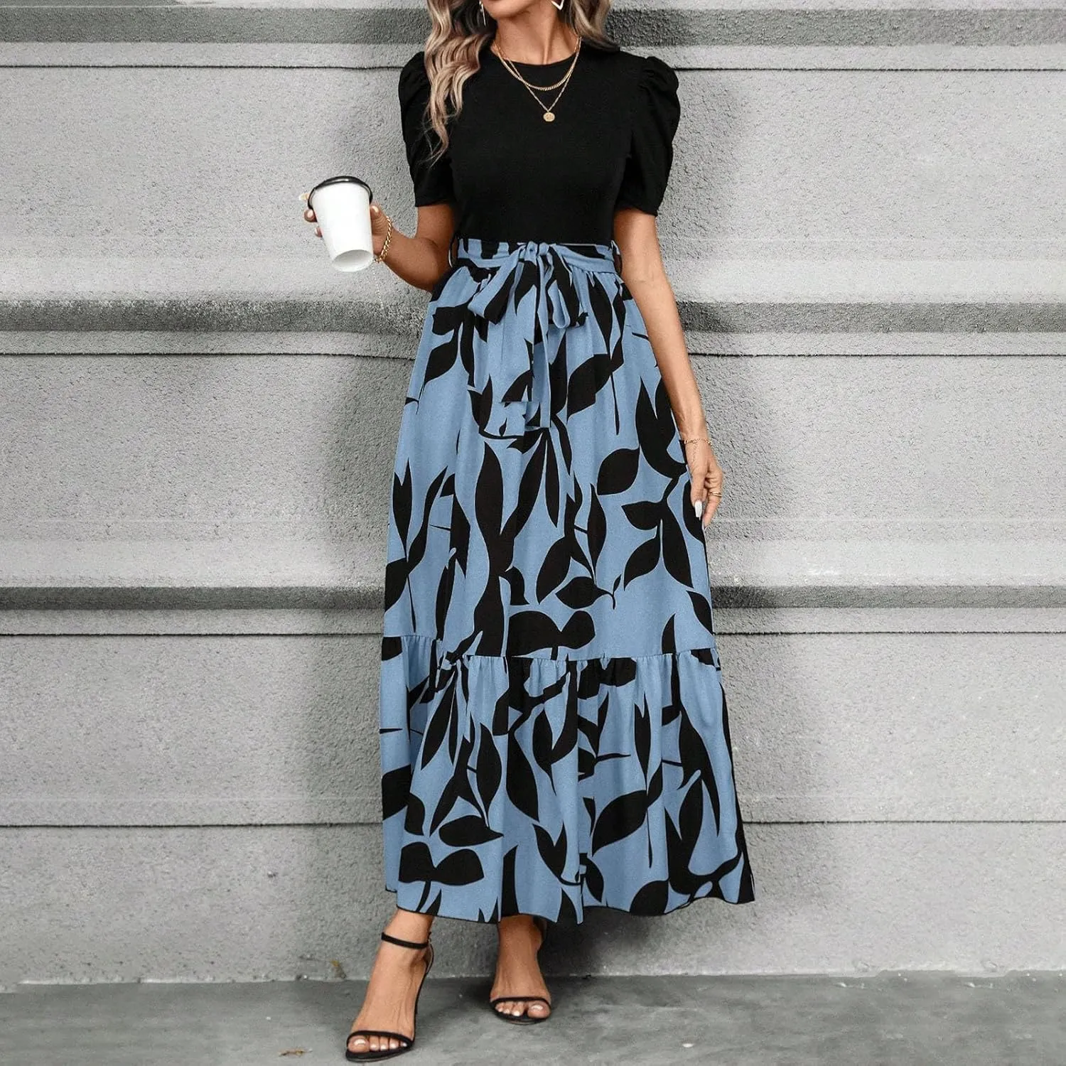 Work Dresses for Women 2025 Elegant Classy Summer Empire Waist Short Sleeve A Line Dress Wedding Guest Wrap Sundress