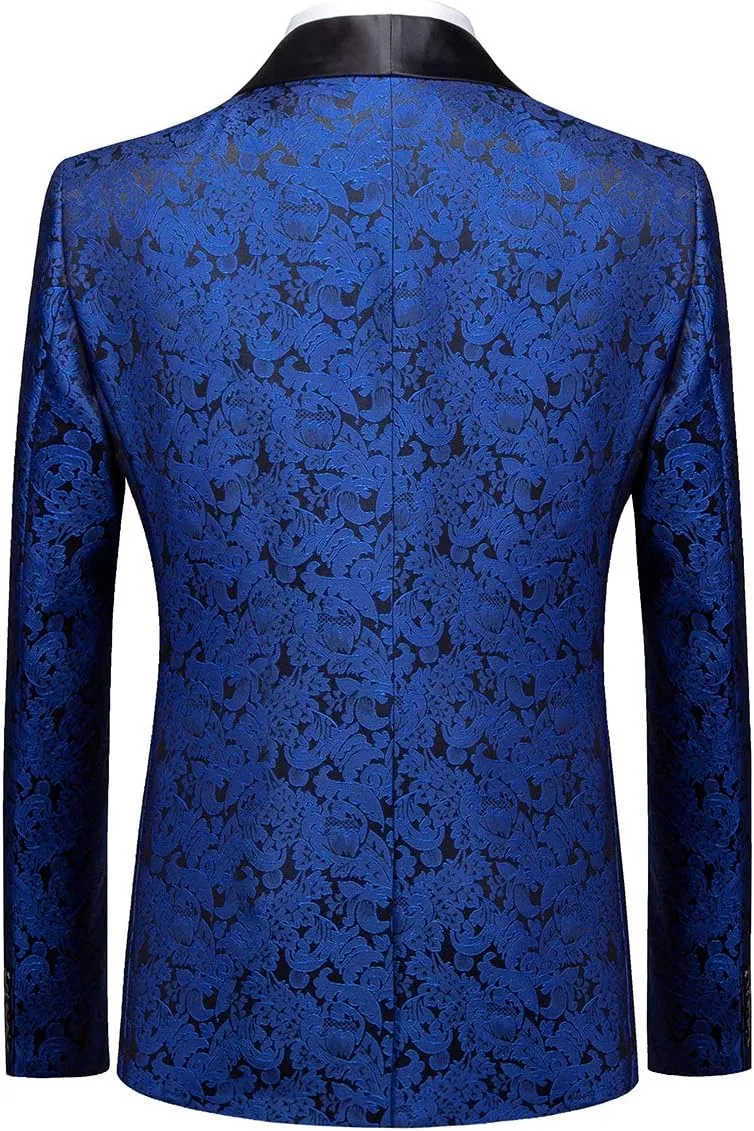 YFFUSHI Men's Elegant Jacquard 3 Piece Suit Shawl Lapel Slim Fit Tuxedo Set