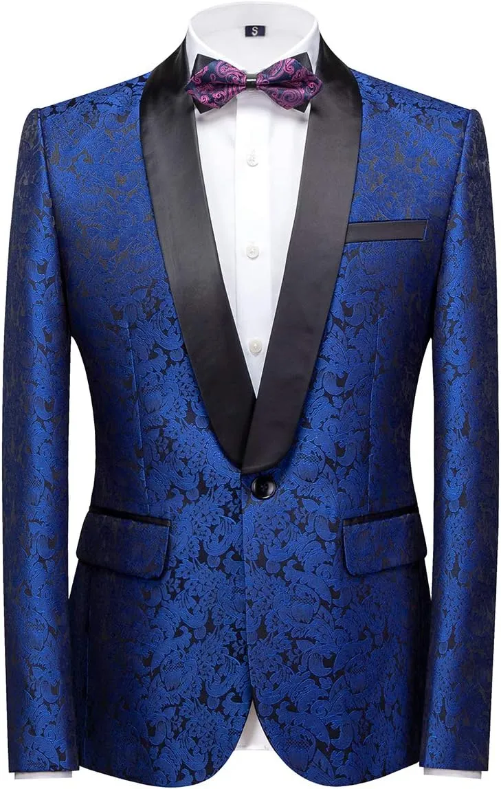 YFFUSHI Men's Elegant Jacquard 3 Piece Suit Shawl Lapel Slim Fit Tuxedo Set
